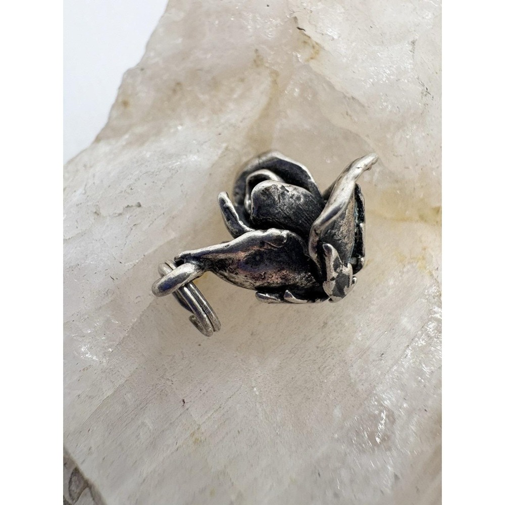 Vintage Sterling Silver Rose Bud Charm Pendant Floral Sculpted STER Marked 3.35g